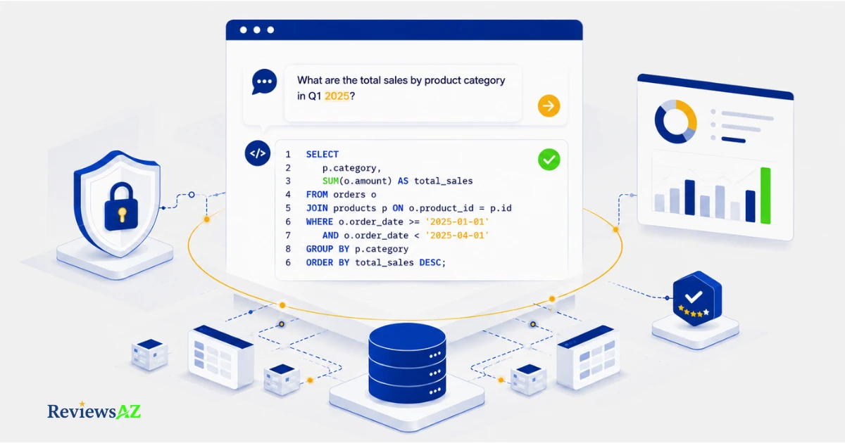 AI2SQL converting a plain-English request into a validated SQL query connected to a database