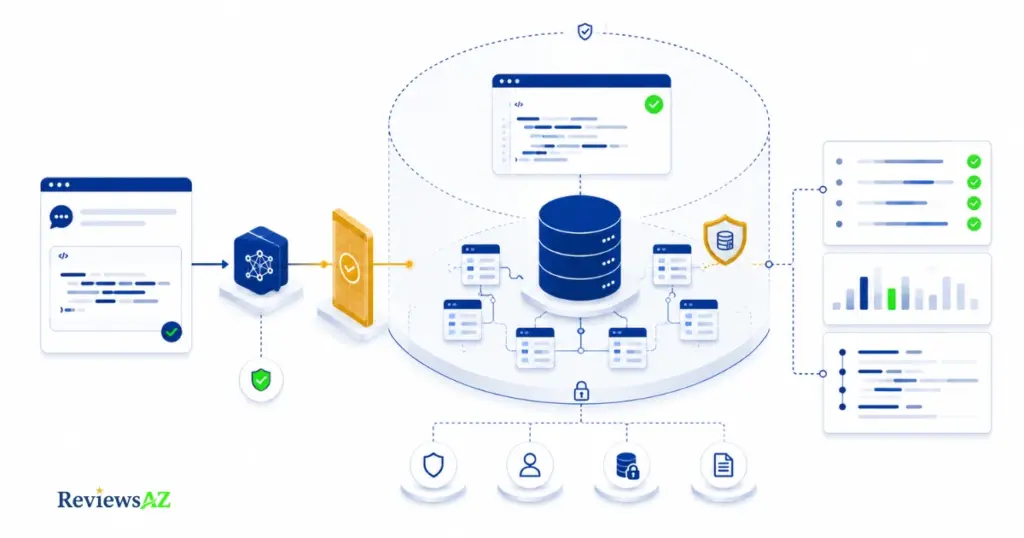 Illustration of AI2SQL's read-only database connection with encrypted access and audit logging