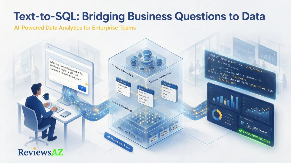 Illustration showing how text-to-SQL AI converts natural language into a SQL query