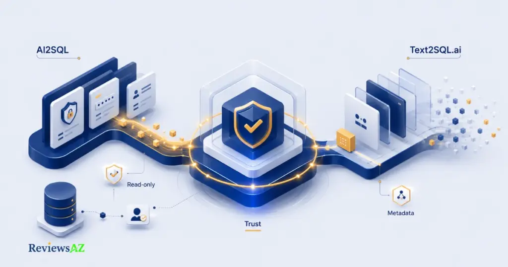 Illustration of secure local database connection with shield protecting data during AI SQL query generation.