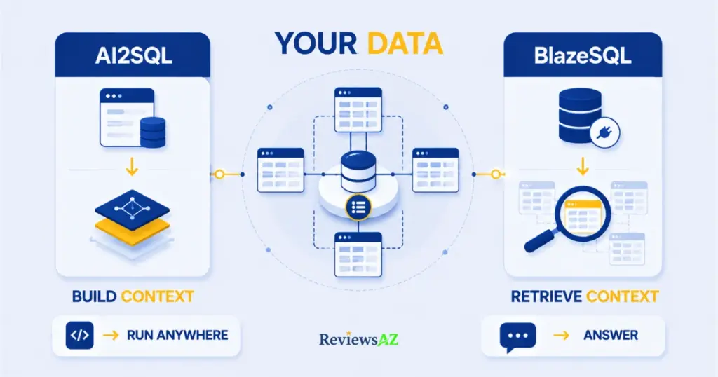 How AI2SQL and BlazeSQL connect to your database — schema upload vs live connection