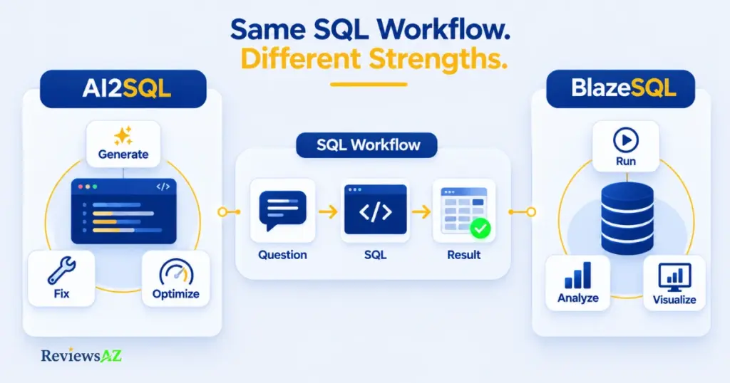 AI2SQL vs BlazeSQL feature comparison showing different SQL workflow strengths