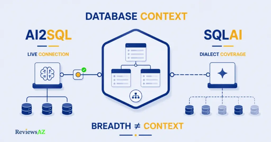 AI2SQL vs SQLAI live database connection vs dialect-only support