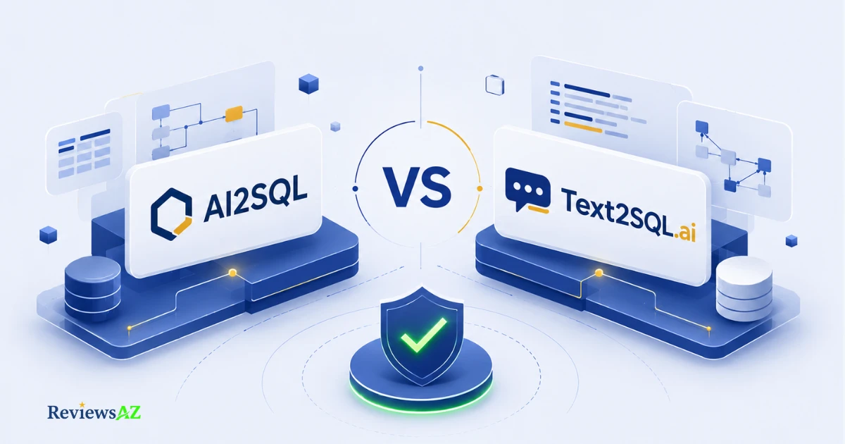 AI2SQL vs Text2SQL.ai comparison illustration showing two AI SQL generator dashboards side by side.