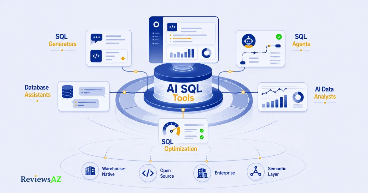 Best AI SQL Tools showing generators, database assistants, agents, and data analysts