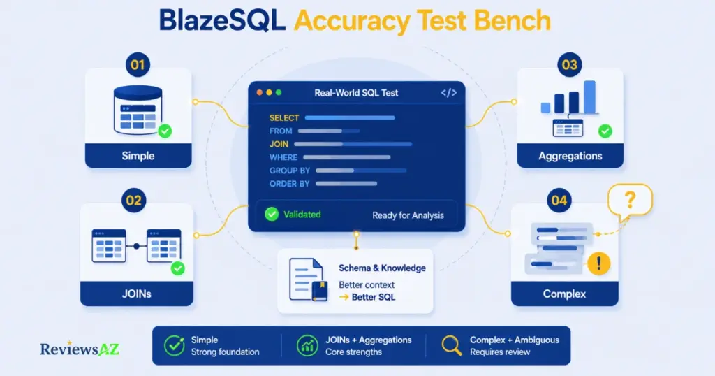 BlazeSQL SQL query accuracy from simple lookups to complex joins