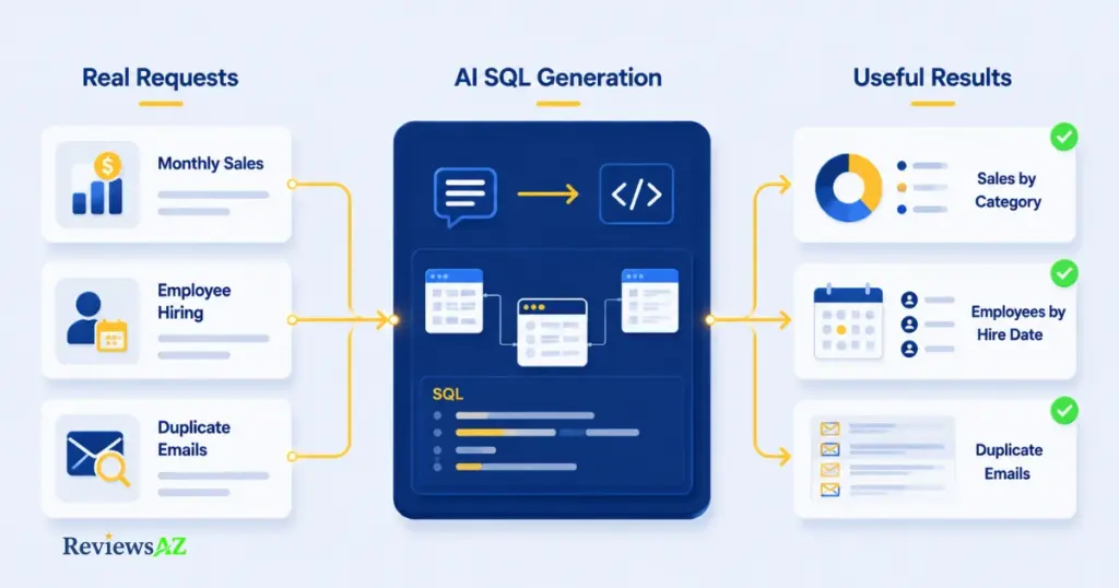 Three real AI SQL examples showing the prompt-to-verified-query process