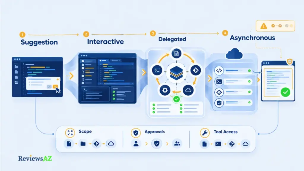 AI coding agents continuum from code suggestions to delegated agentic execution.