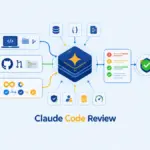 Claude Code Review interface showing code analysis, security permissions, and usage review.