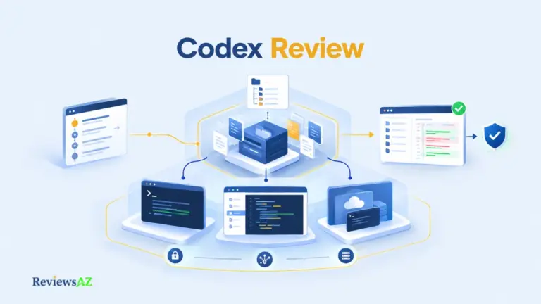 Codex Review showing OpenAI's coding agent across CLI, IDE, cloud, and code review workflows.