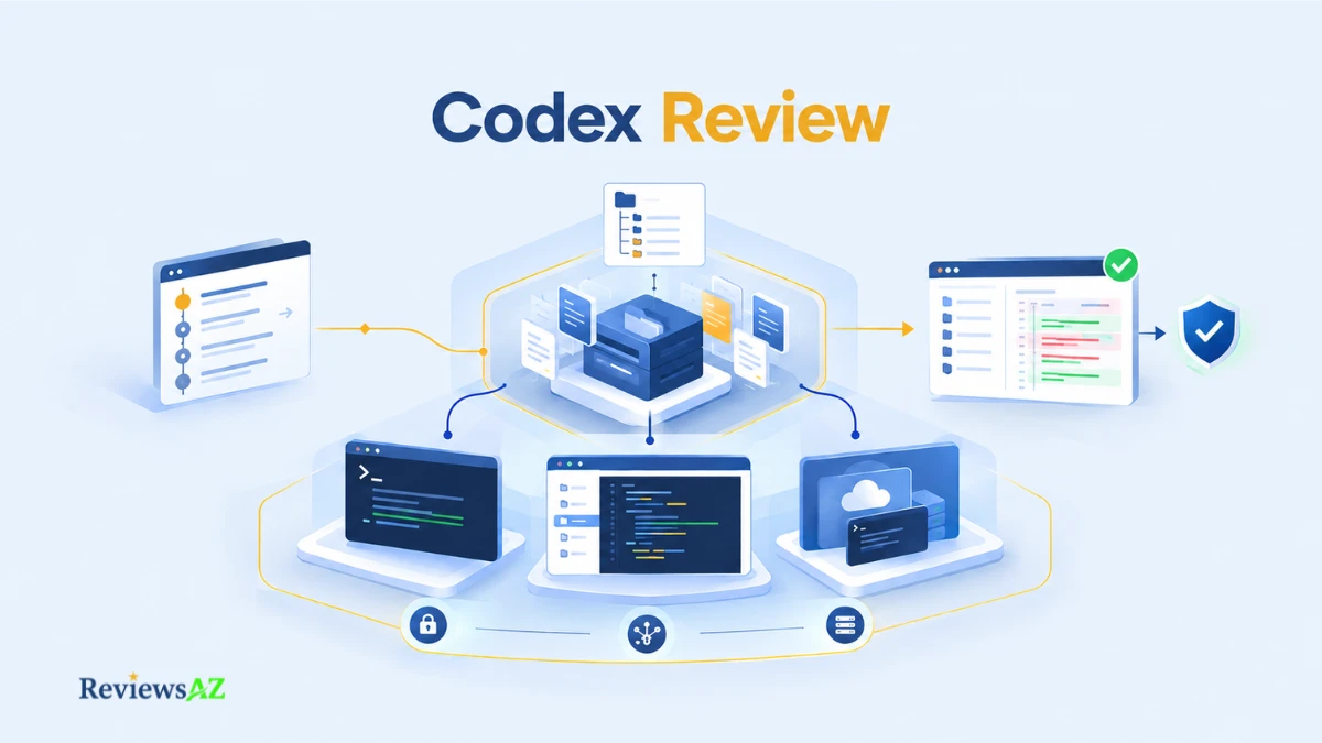 Codex Review showing OpenAI's coding agent across CLI, IDE, cloud, and code review workflows.