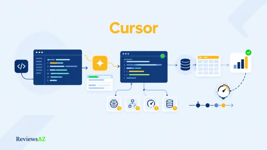 Cursor Review highlighting AI coding features and SQL database integration.