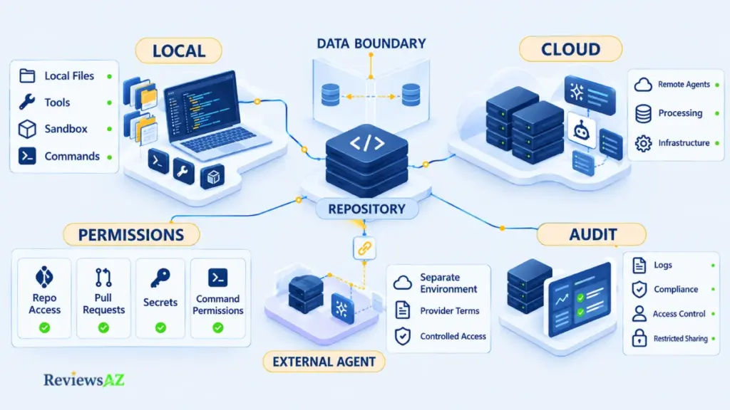 Devin Desktop security, privacy, and permission boundaries across local, cloud, and external AI coding agents.