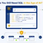 Do You Still Need to Learn SQL in the Age of AI? illustrated with an AI-assisted SQL workflow and human validation.