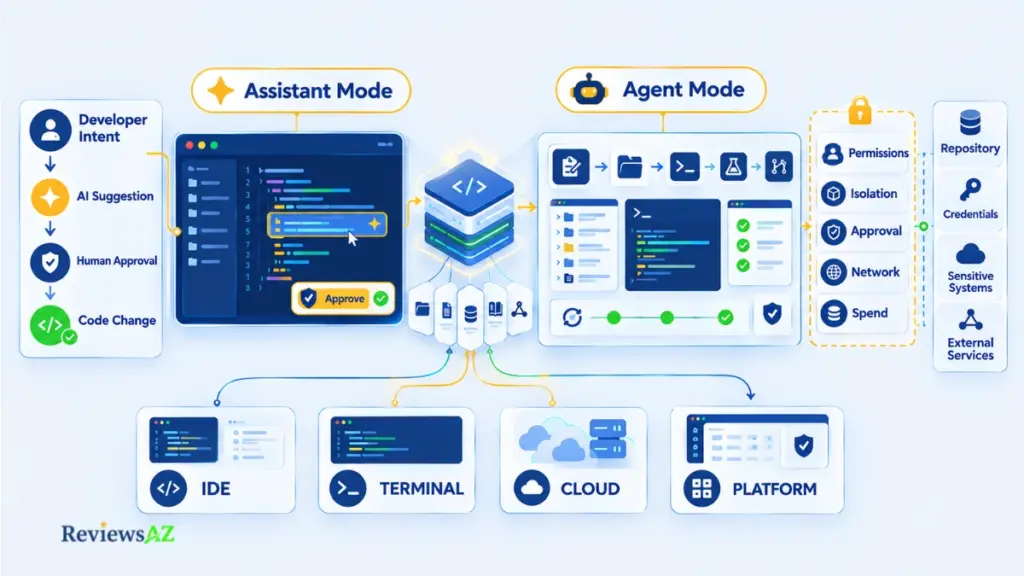 Assistants vs. agents in AI coding workflows for enterprise teams, from inline assistance to delegated execution.